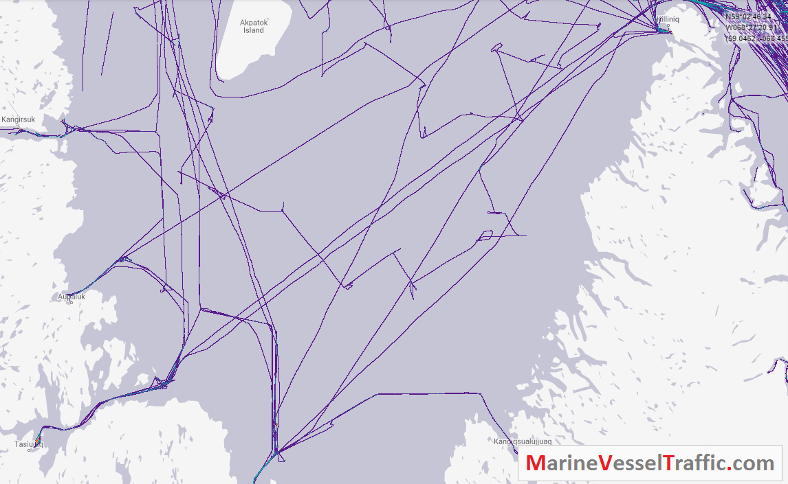 Live Marine Traffic, Density Map and Current Position of ships in UNGAVA BAY